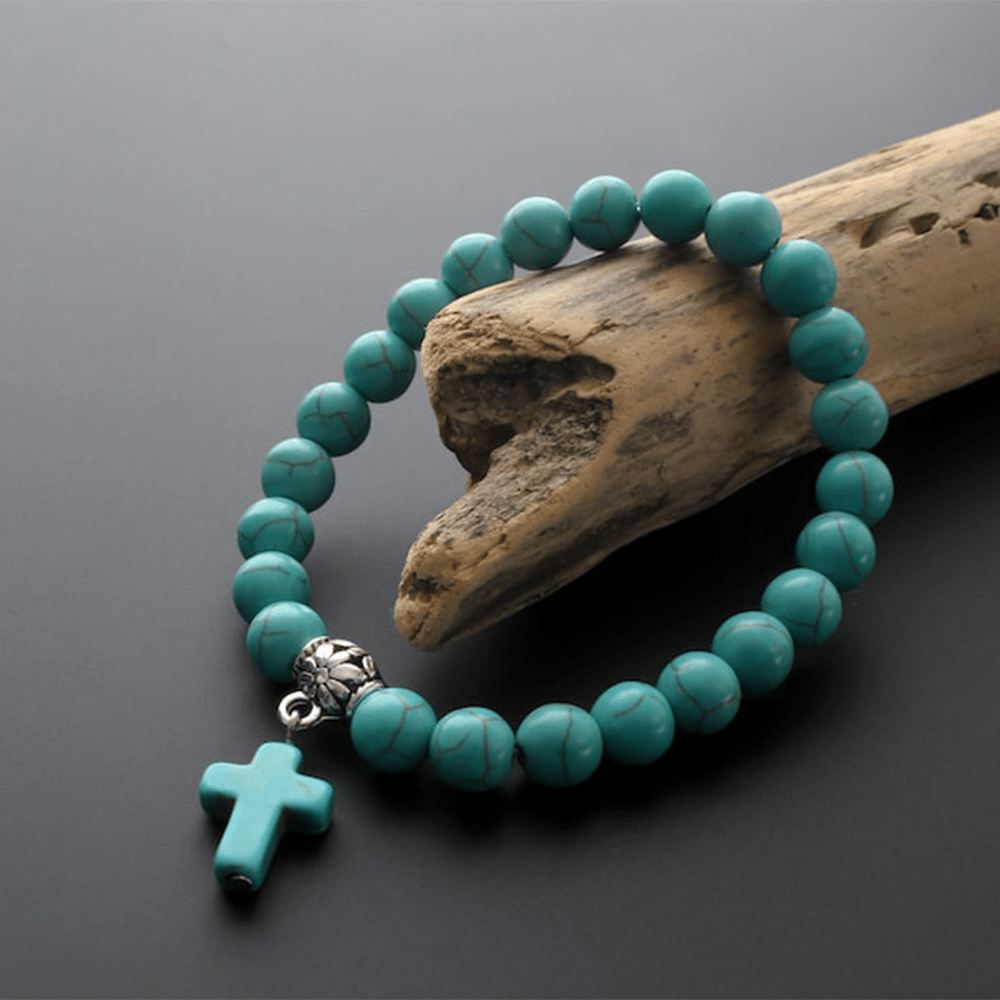 Christianartworkshop Matte Frosted Turquoise Beads Crucifix Bracelet - Frosted Turquoise - image 0