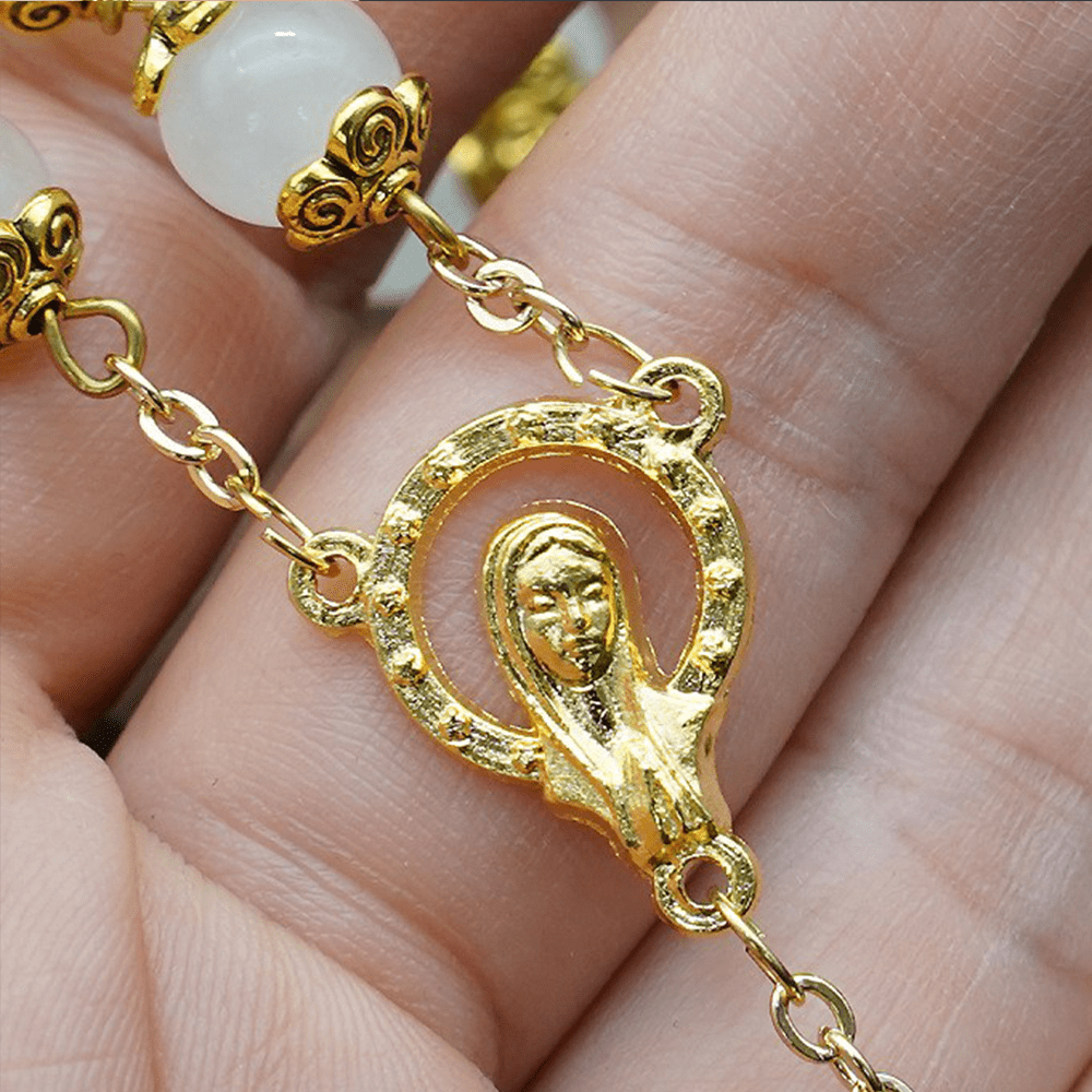 Christianartworkshop Faith & Charity: Natural White Chalcedony Catholic Rosary - image 4
