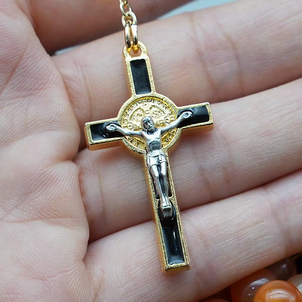 Christianartworkshop Natural Agate Rosary with St. Benedict & Crucifix - image 1