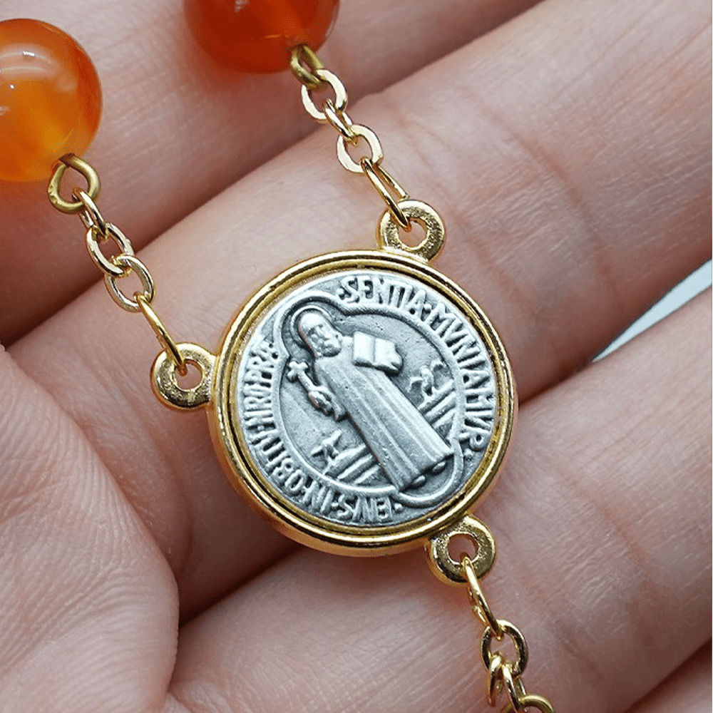 Christianartworkshop Natural Agate Rosary with St. Benedict & Crucifix - image 2