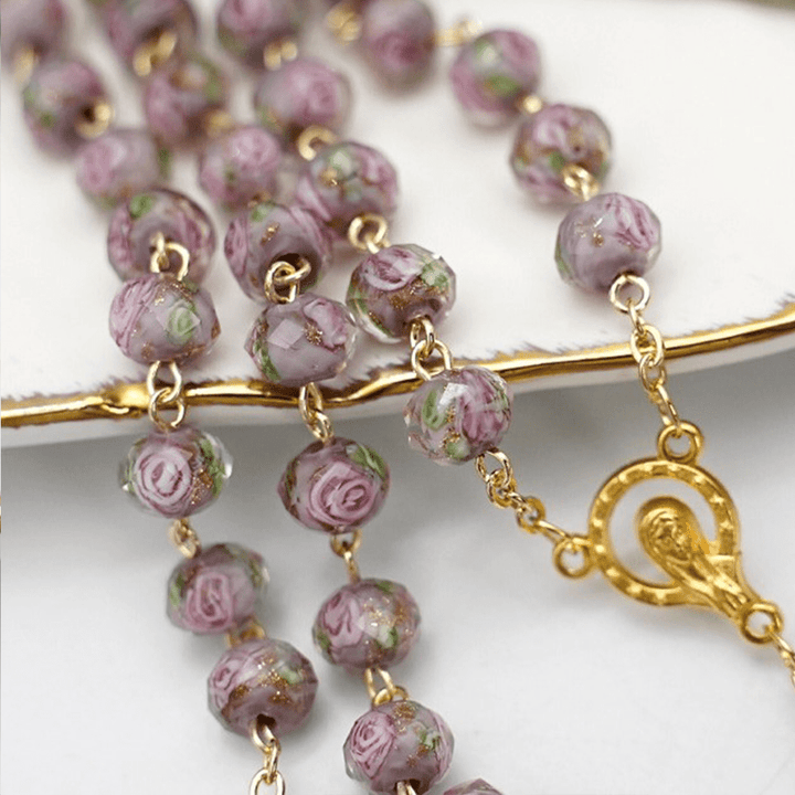 Christianartworkshop Flower Rose Glazed Beads Rosary with Mary & Crucifix - image 3
