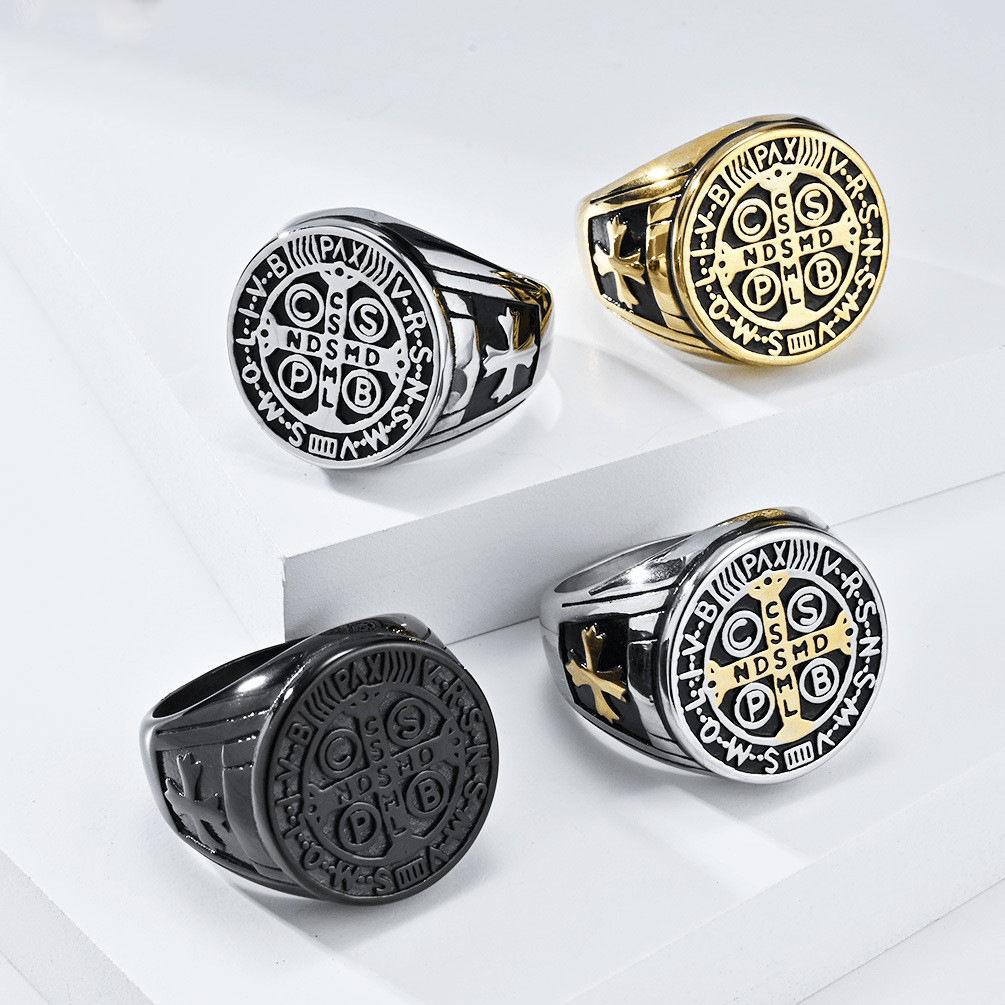 Christianartworkshop St. Benedict the Protector Titanium Ring