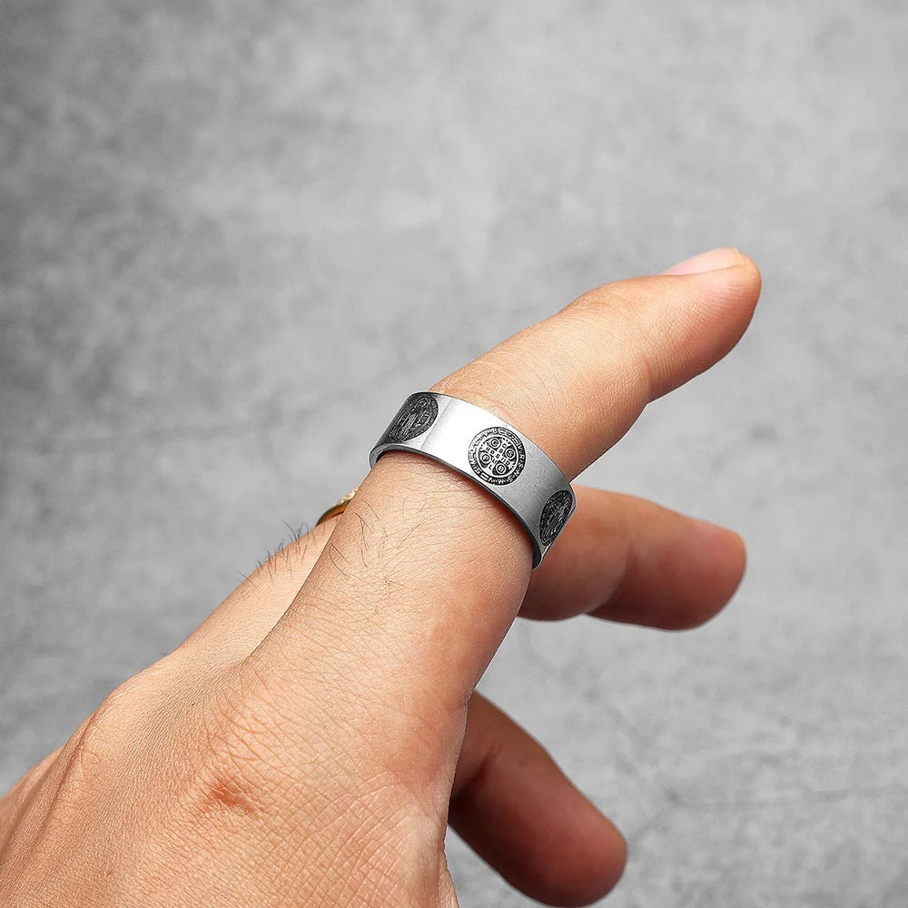 Christianartworkshop Religion St. Benedict Titanium Ring - image 2