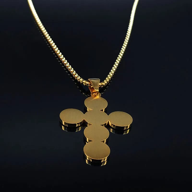 Round St. Benedict Cross Gold Pendant Necklace - image 5