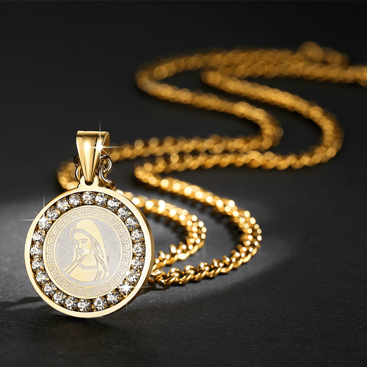 Christianartworkshop Zircon Set Virgin Mary Titanium Pendant Necklace - Golden - image 0