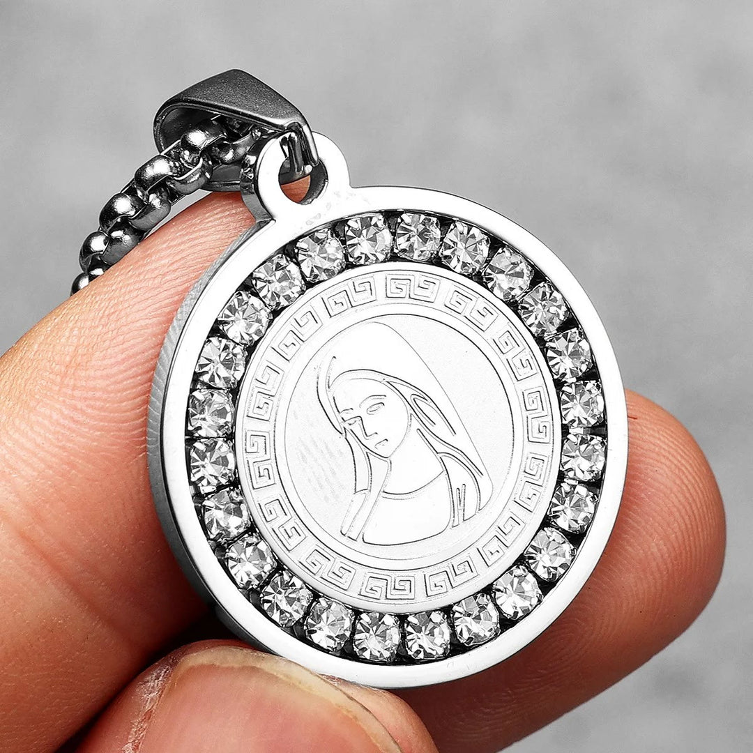 Christianartworkshop Zircon Set Virgin Mary Titanium Pendant Necklace - image 6