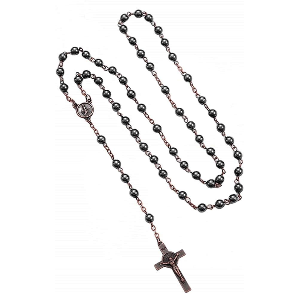 St. Benedict Medallion & Crucifix Black Gallstone Rosary - Bronze Chain - image 7