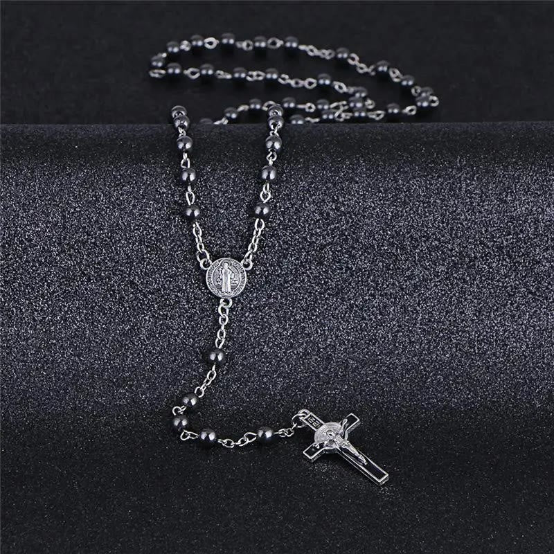St. Benedict Medallion & Crucifix Black Gallstone Rosary - image 2
