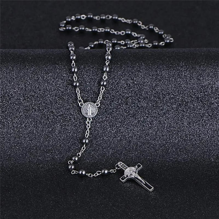St. Benedict Medallion & Crucifix Black Gallstone Rosary - image 2