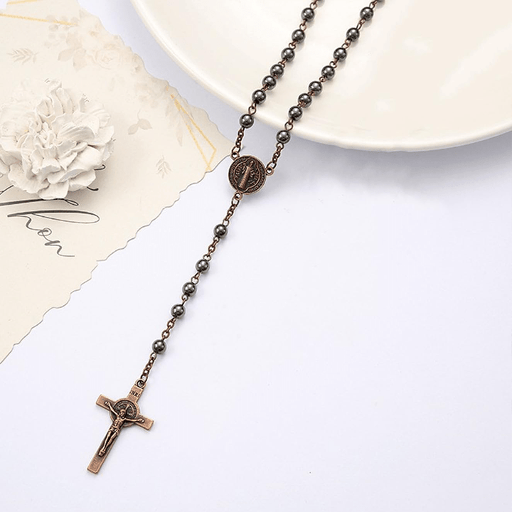 St. Benedict Medallion & Crucifix Black Gallstone Rosary - image 8