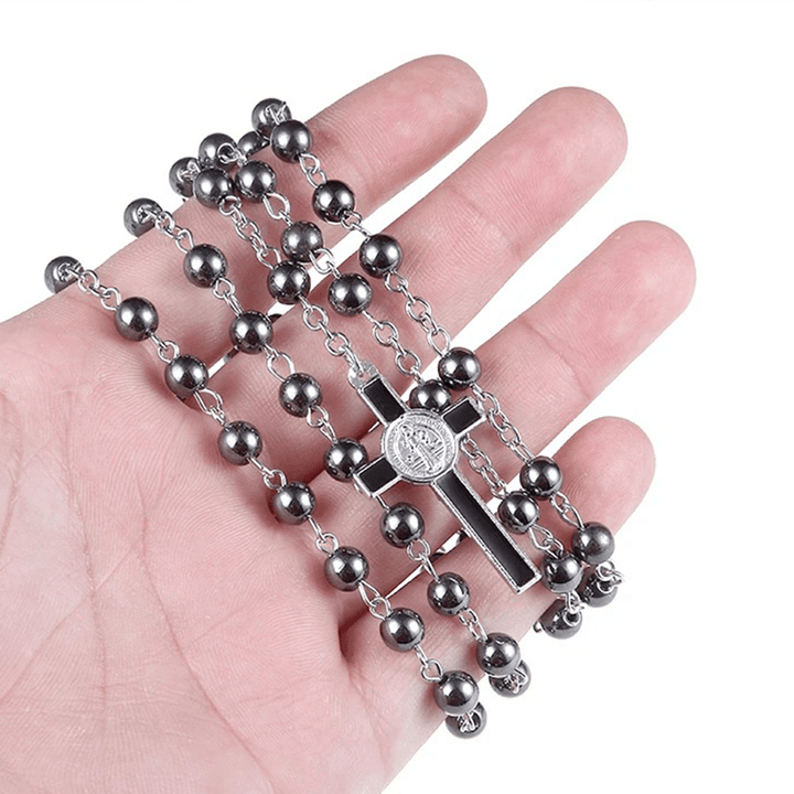 St. Benedict Medallion & Crucifix Black Gallstone Rosary - image 6