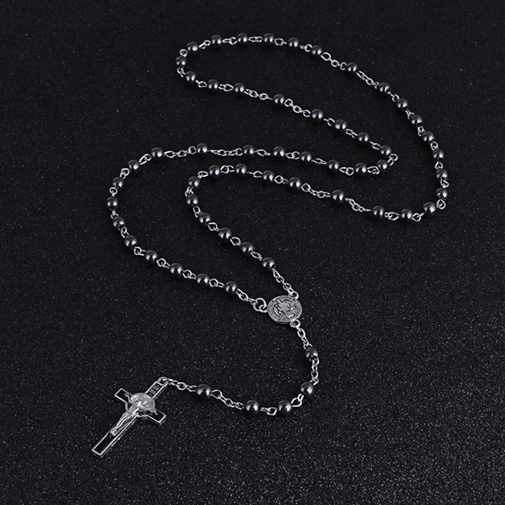 St. Benedict Medallion & Crucifix Black Gallstone Rosary - image 1
