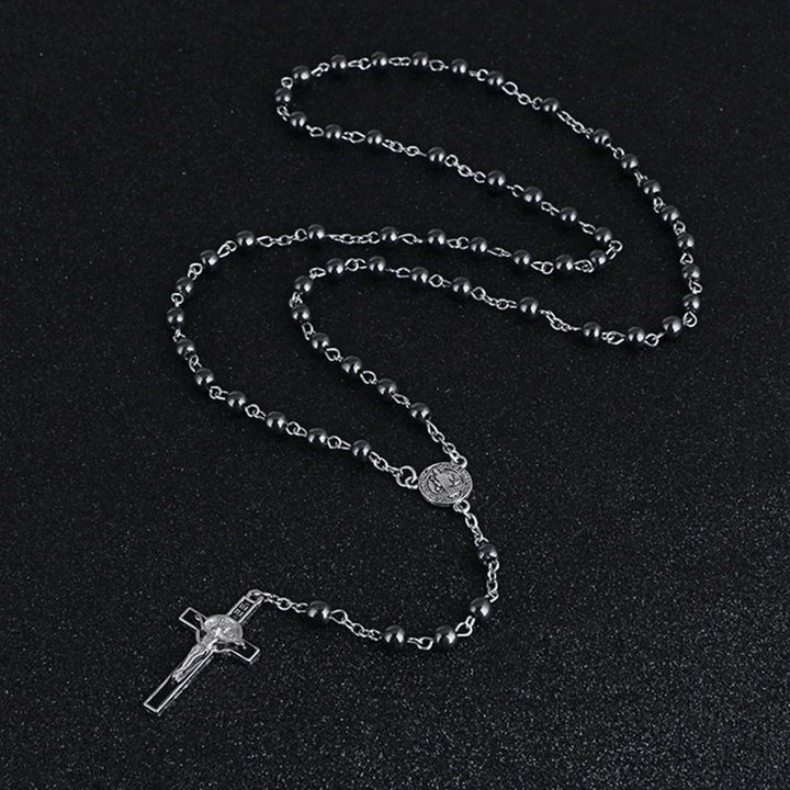 St. Benedict Medallion & Crucifix Black Gallstone Rosary - image 1