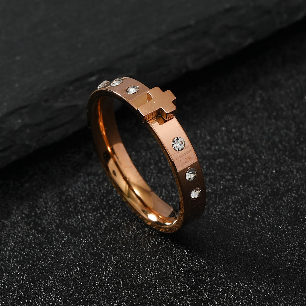 Christianartworkshop Colorfast Three-dimensional Cross Stainless Steel Ring - Rose gold - AU Size S (US 9) - image 1