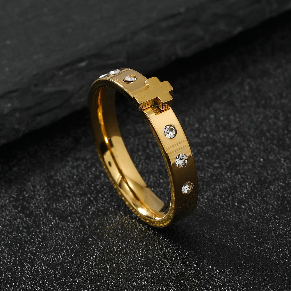 Christianartworkshop Colorfast Three-dimensional Cross Stainless Steel Ring - Golden - AU Size S (US 9) - image 2