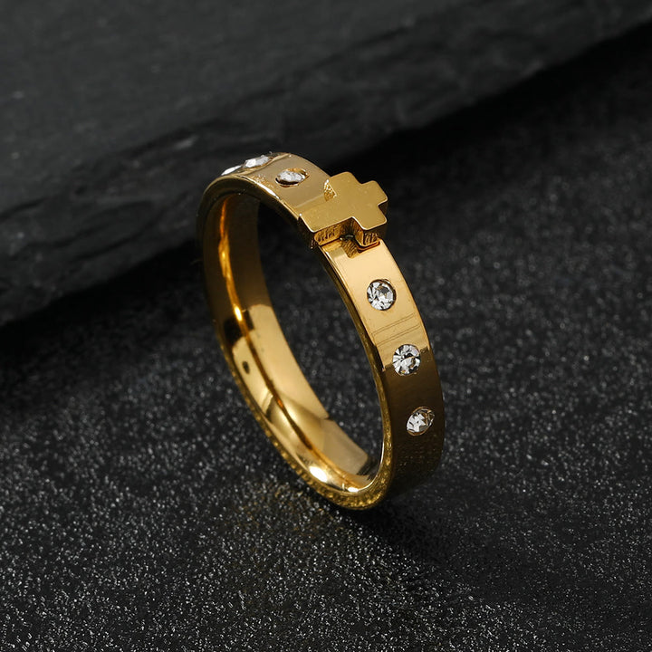 Christianartworkshop Colorfast Three-dimensional Cross Stainless Steel Ring - Golden - AU Size S (US 9) - image 2