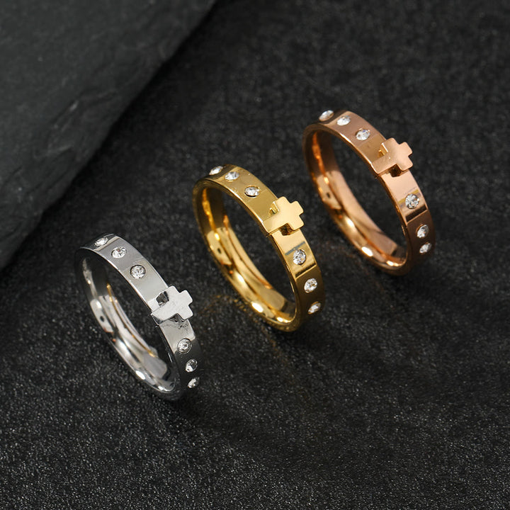 Christianartworkshop Colorfast Three-dimensional Cross Stainless Steel Ring - Rose gold - AU Size L1/2 (US 6) - image 0