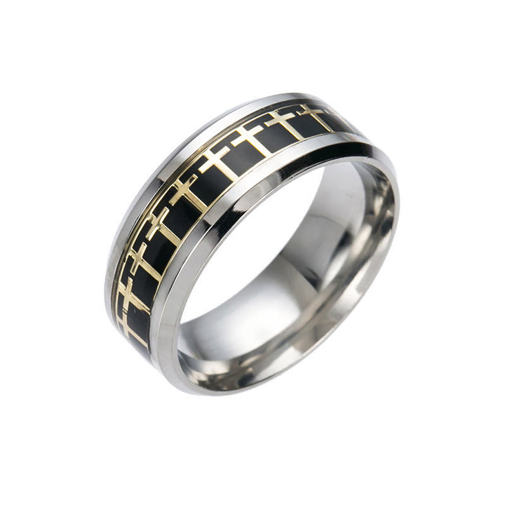 Christianartworkshop Shinny Jesus Cross Ring Religious Band Jewelry  - Black-gold - AU Size Z（US 13） - image 8