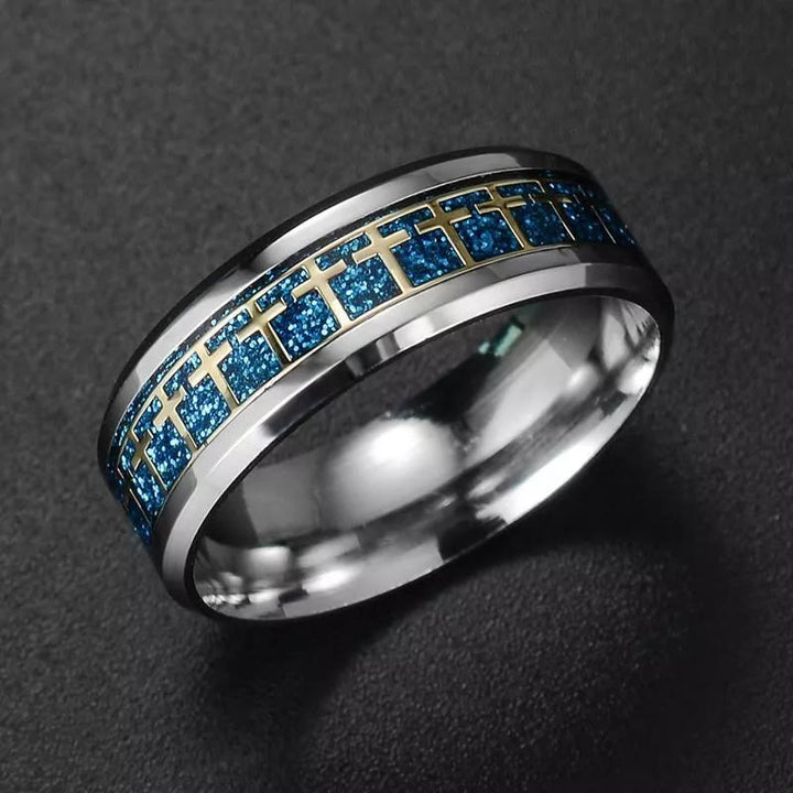 Christianartworkshop Shinny Jesus Cross Ring Religious Band Jewelry  - Blue - AU Size Z（US 13） - image 6