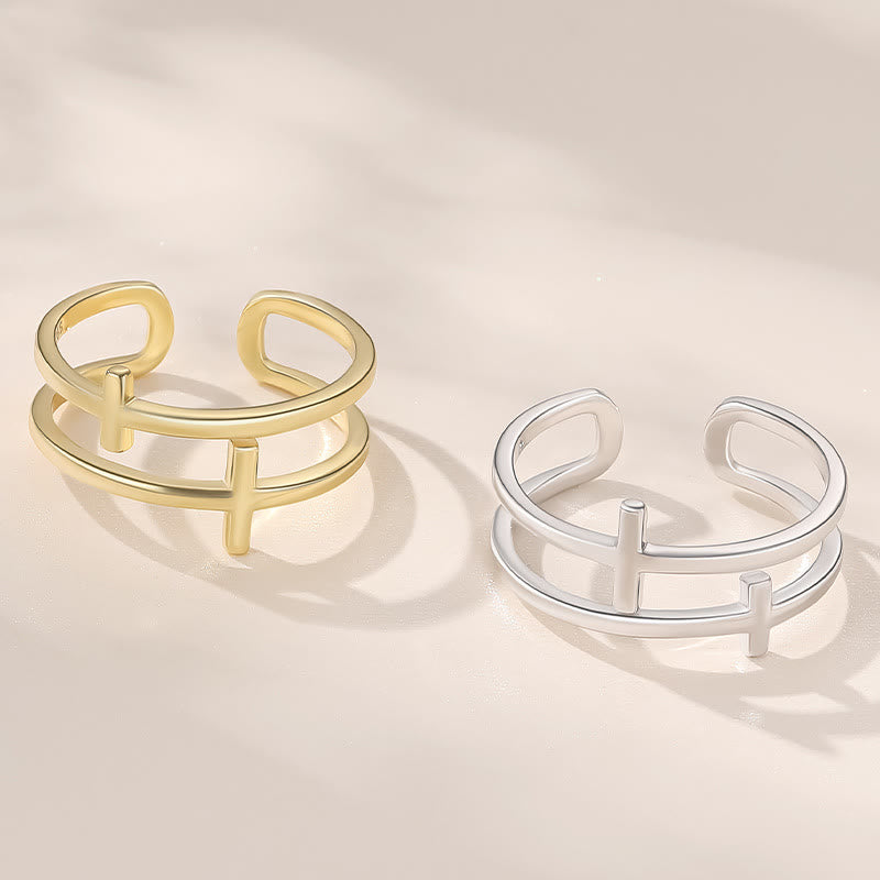 Christianartworkshop Double Cross Minimalist Ring - Adjustable(Suitable for AU Size L1/2 - AU Size V1/2) - Sliver - image 2