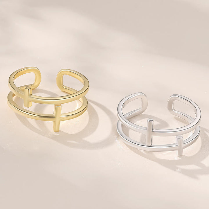 Christianartworkshop Double Cross Minimalist Ring - Adjustable(Suitable for AU Size L1/2 - AU Size V1/2) - Sliver - image 2