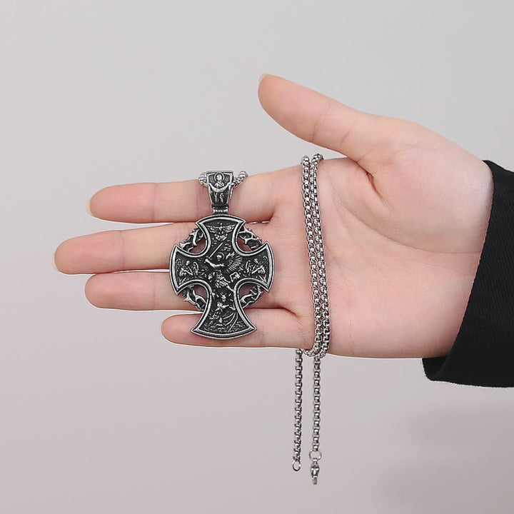 Christianartworkshop St. Benedict the Protector & St. Micheal the Archangel Necklace