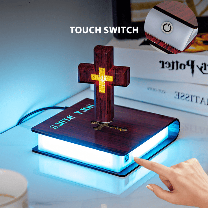 Christianartworkshop Book-base Magnetic Levitation Cross Ornament - Book Base-Red Cross - AU Plug - image 3