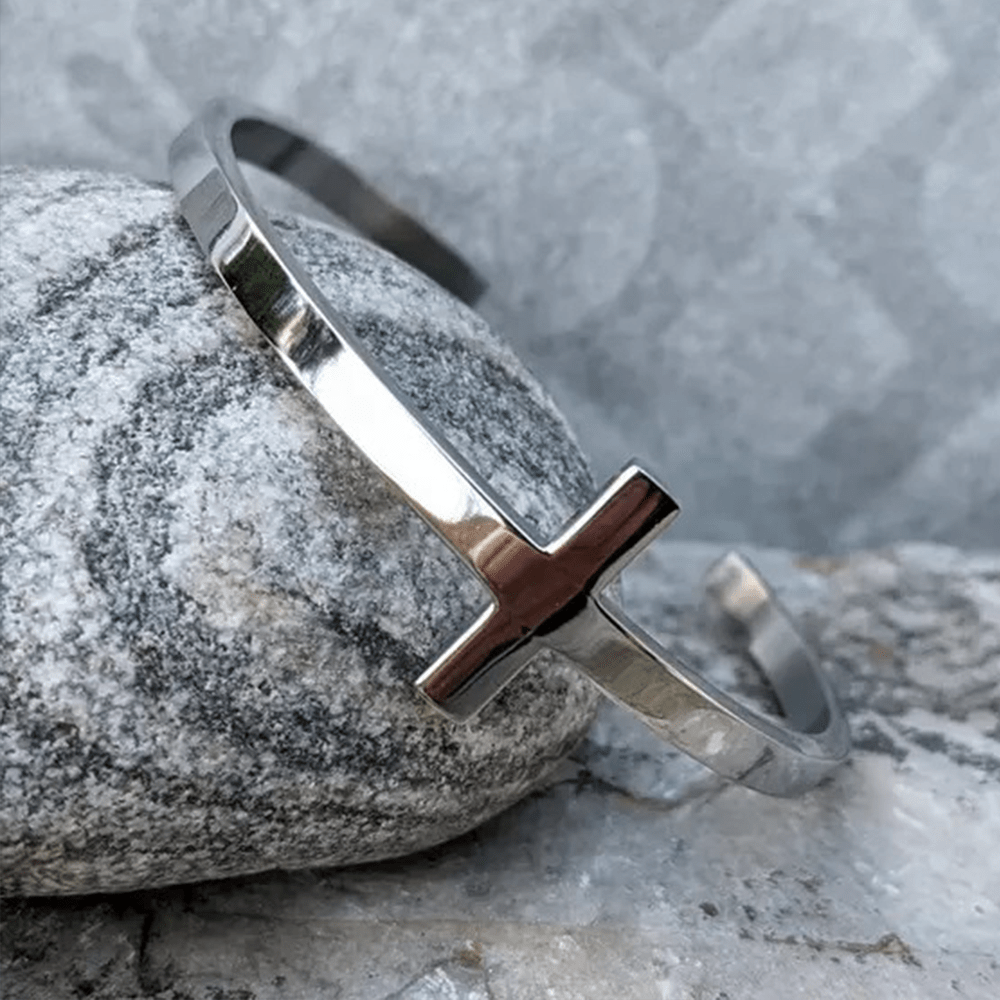 Christianartworkshop Silver Cross Cuff Bangle Religion Bracelet - image 4