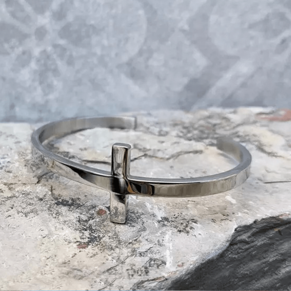 Christianartworkshop Silver Cross Cuff Bangle Religion Bracelet - image 2