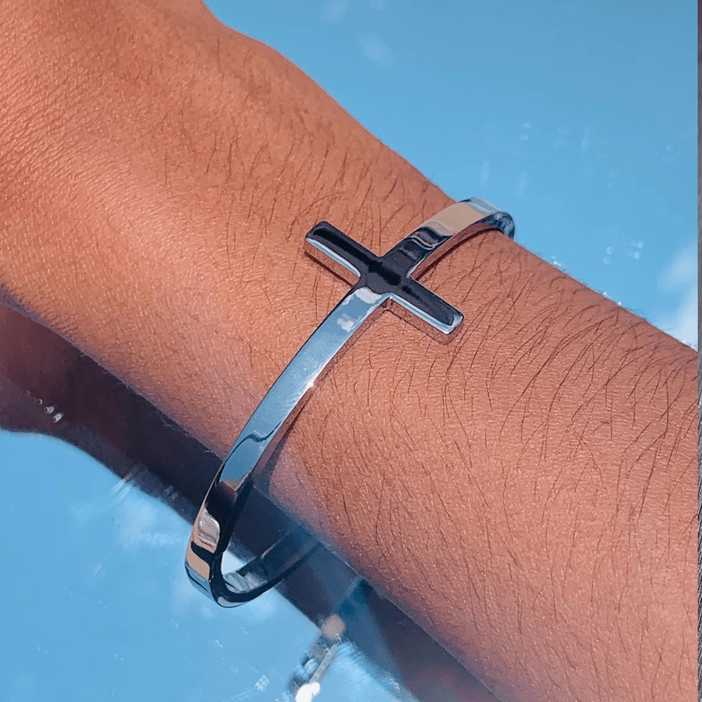 Christianartworkshop Silver Cross Cuff Bangle Religion Bracelet - image 6