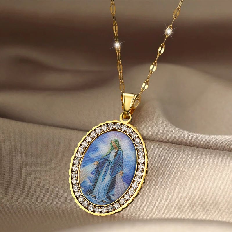 Christianartworkshop Virgin Mary Painting Necklace Religious Icon Jewelry - image 1