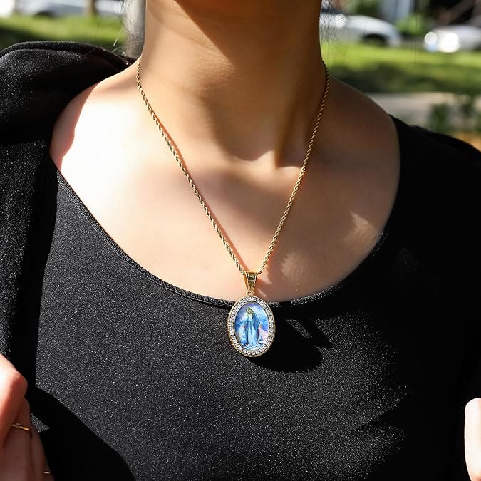 Christianartworkshop Virgin Mary Painting Necklace Religious Icon Jewelry - image 5