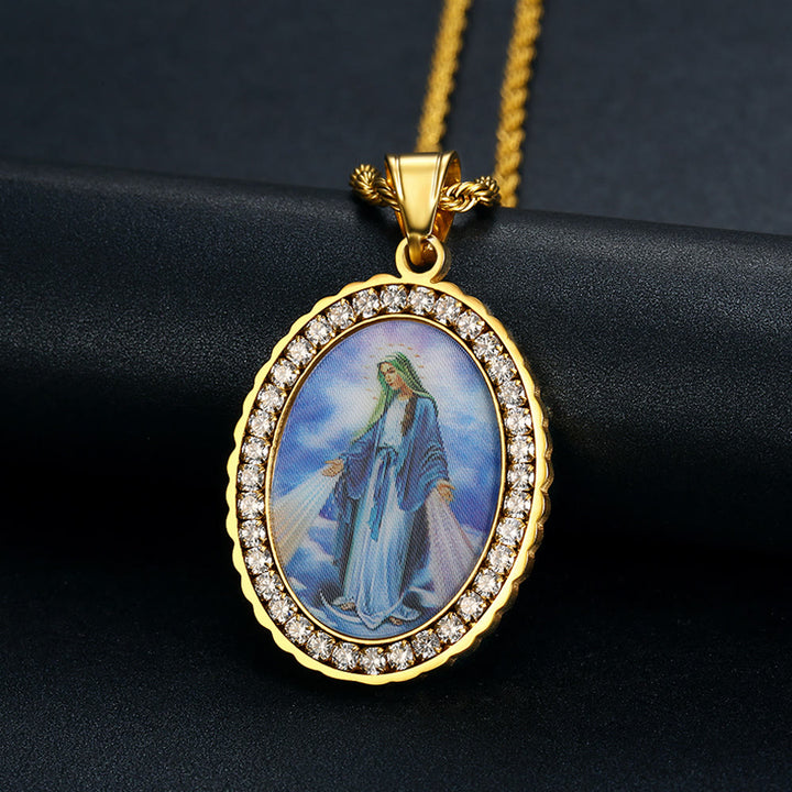 Christianartworkshop Virgin Mary Painting Necklace Religious Icon Jewelry - Virgin Mary - image 0