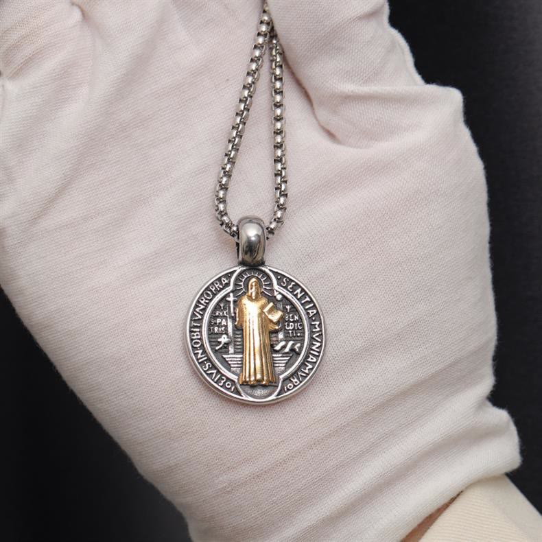 Christianartworkshop Double-Sided Pattern St. Benedict Symbol Necklace - image 5