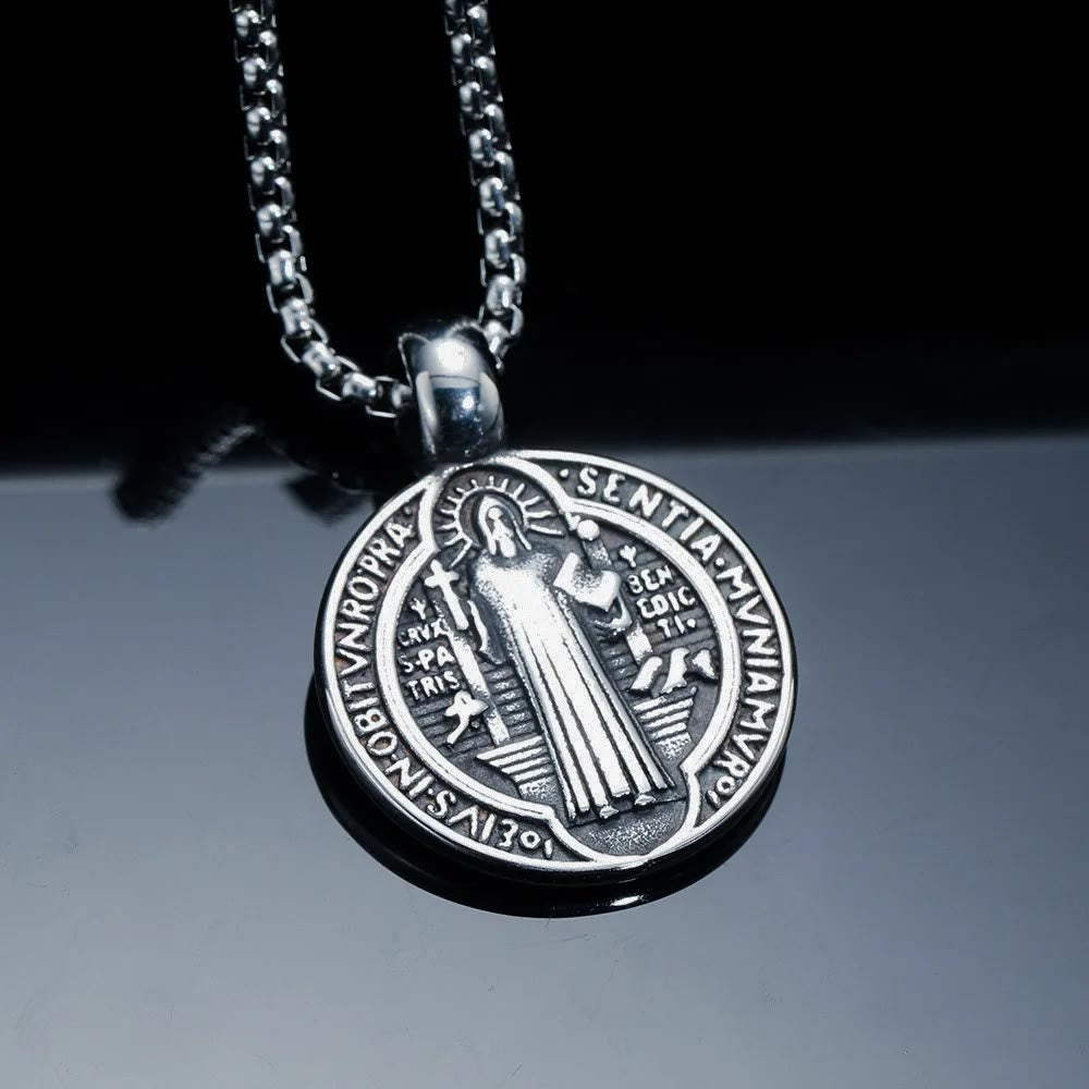 Christianartworkshop Double-Sided Pattern St. Benedict Symbol Necklace - Silver - image 7
