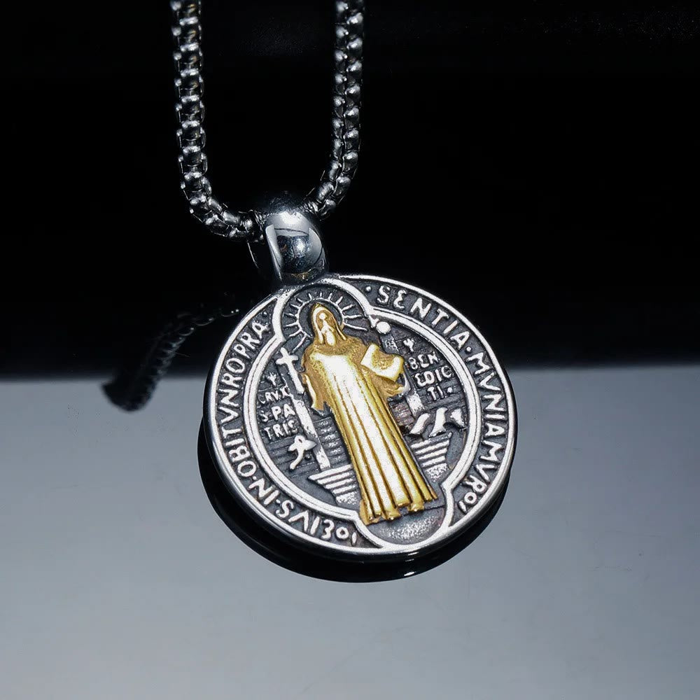Christianartworkshop Double-Sided Pattern St. Benedict Symbol Necklace - Silver-gold - image 4