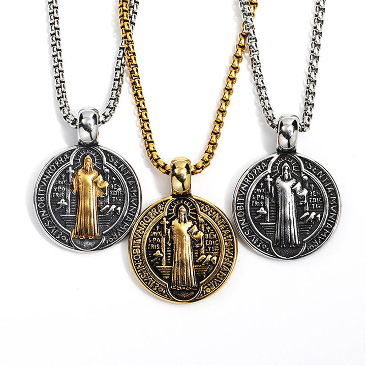 Christianartworkshop Double-Sided Pattern St. Benedict Symbol Necklace - Golden - image 0