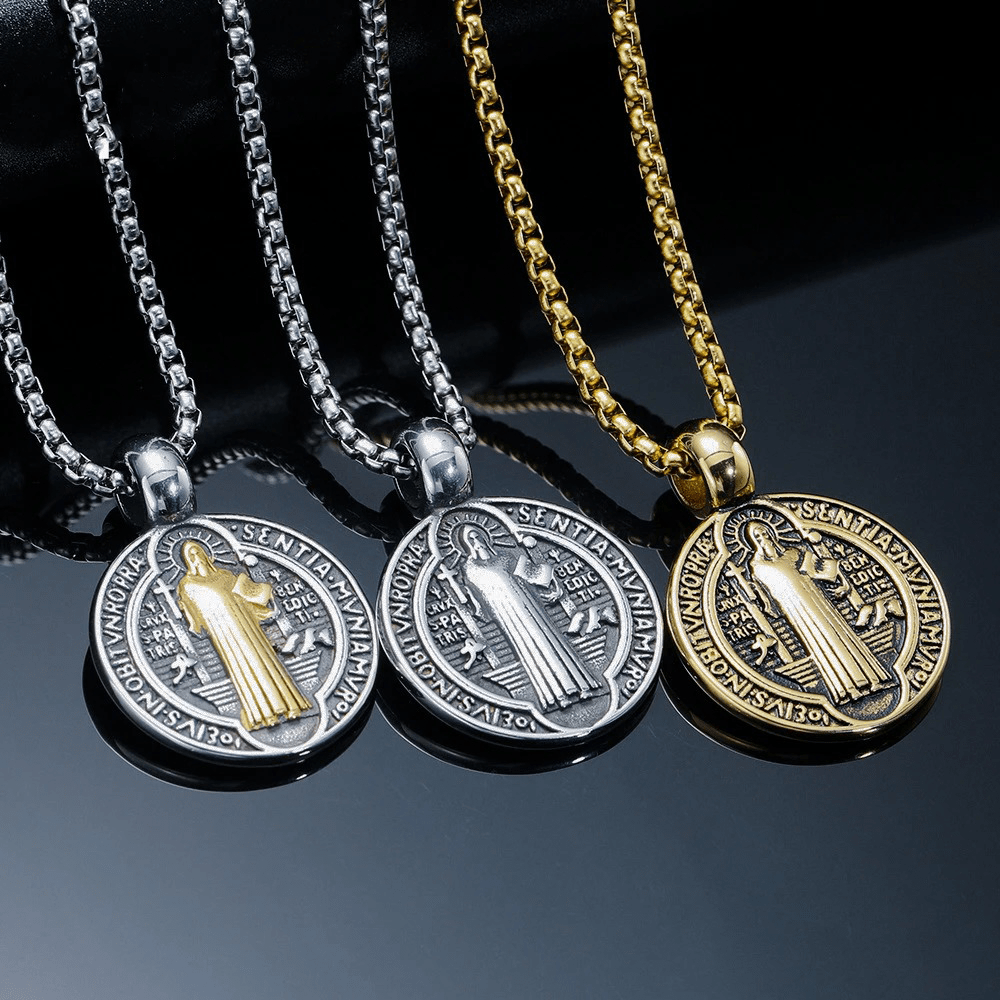 Christianartworkshop Double-Sided Pattern St. Benedict Symbol Necklace - image 3