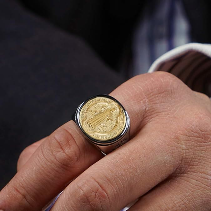 Christianartworkshop Two Tone Catholic St. Benedict Medal Cross Ring - image 3