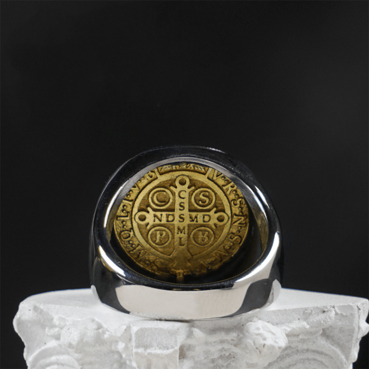 Christianartworkshop Two Tone Catholic St. Benedict Medal Cross Ring - image 2