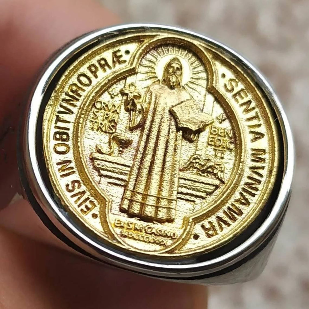 Christianartworkshop Two Tone Catholic St. Benedict Medal Cross Ring - image 5