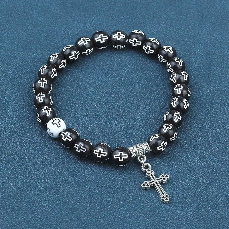 Christianartworkshop Cross Printed Black & White Bead Bracelet - image 6