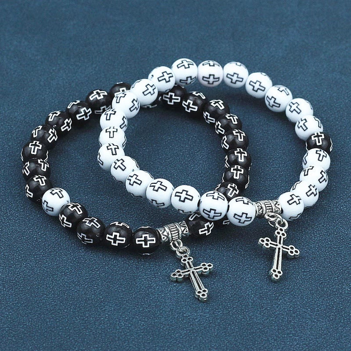 Christianartworkshop Cross Printed Black & White Bead Bracelet - image 5
