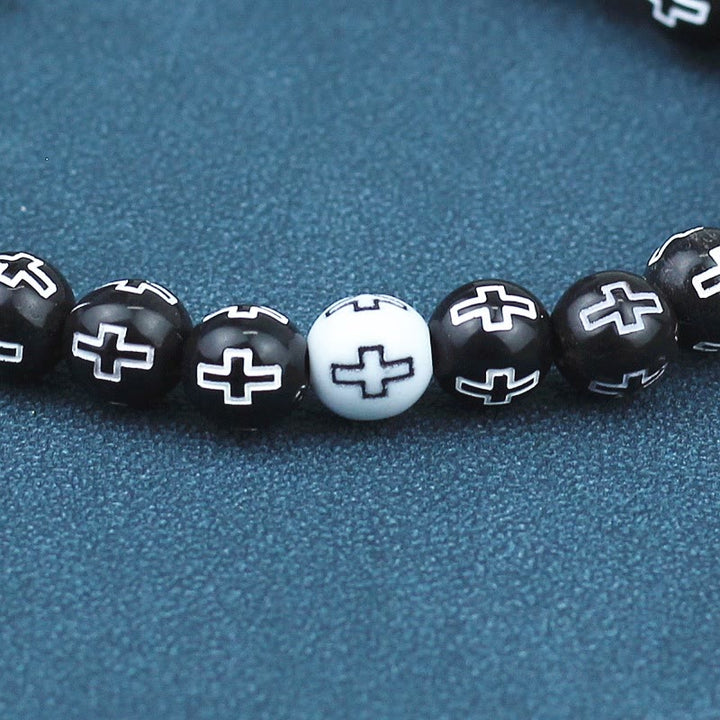 Christianartworkshop Cross Printed Black & White Bead Bracelet - image 2