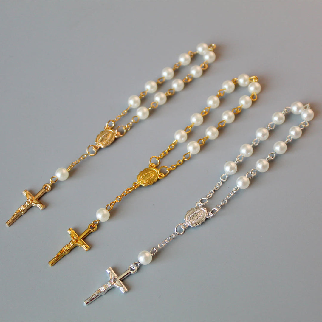 Pearl Beads Mini Rosary for Car/Baptism  - Champagne - image 0
