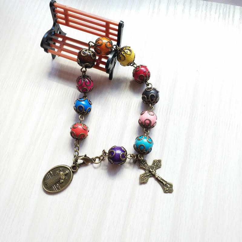 Christianartworkshop Antique Colors Wood Bracelet with St. Benedict & Crucifix - image 2