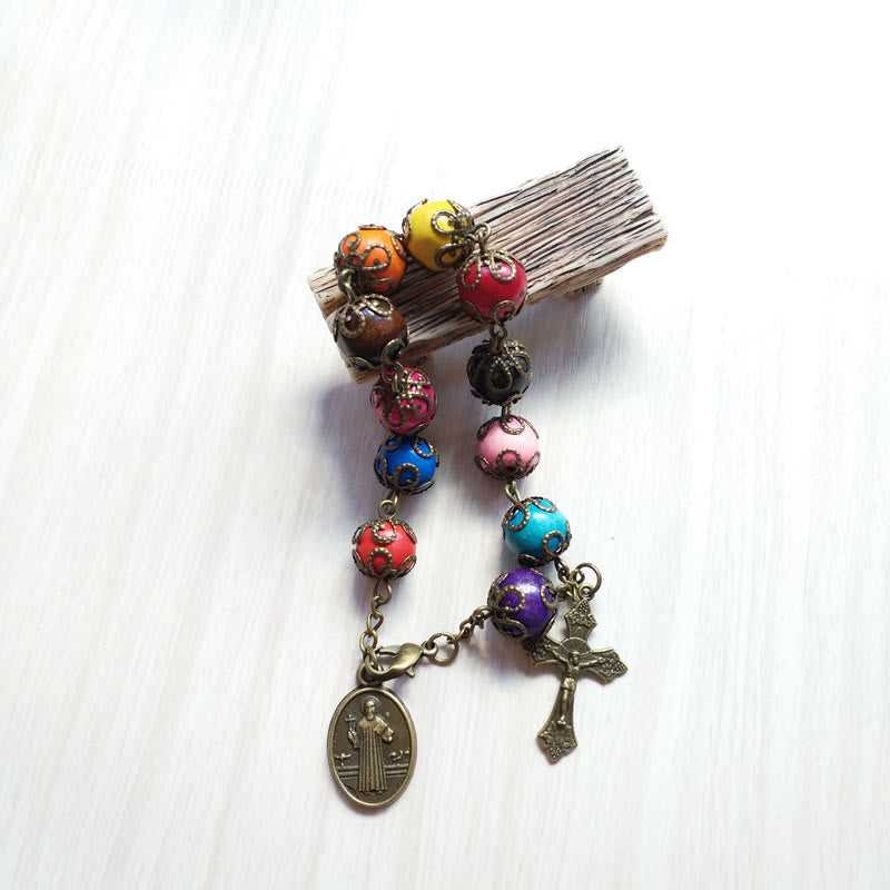 Christianartworkshop Antique Colors Wood Bracelet with St. Benedict & Crucifix - image 1