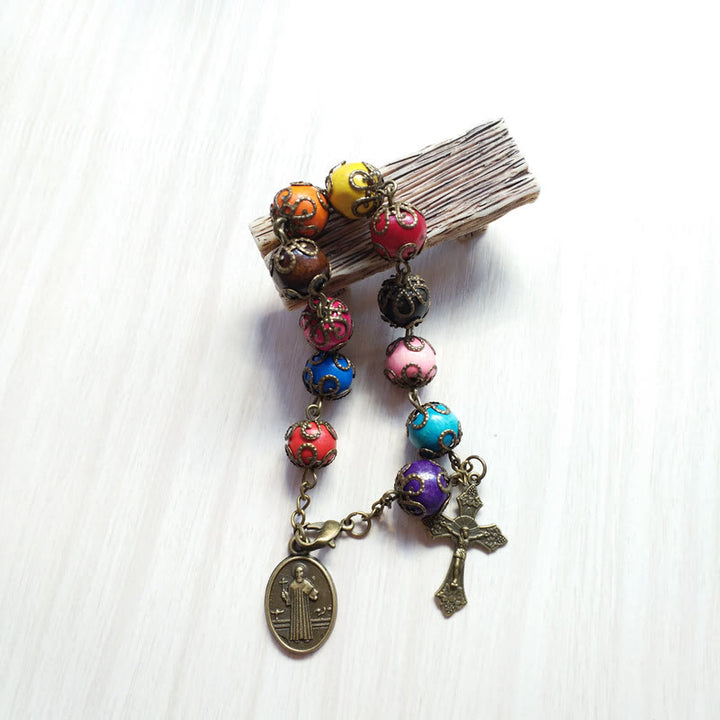 Christianartworkshop Antique Colors Wood Bracelet with St. Benedict & Crucifix - image 1