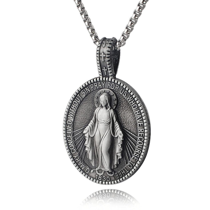 Christianartworkshop Miraculous Virgin Mary Medallion Pendant Necklace - Silver - image 0