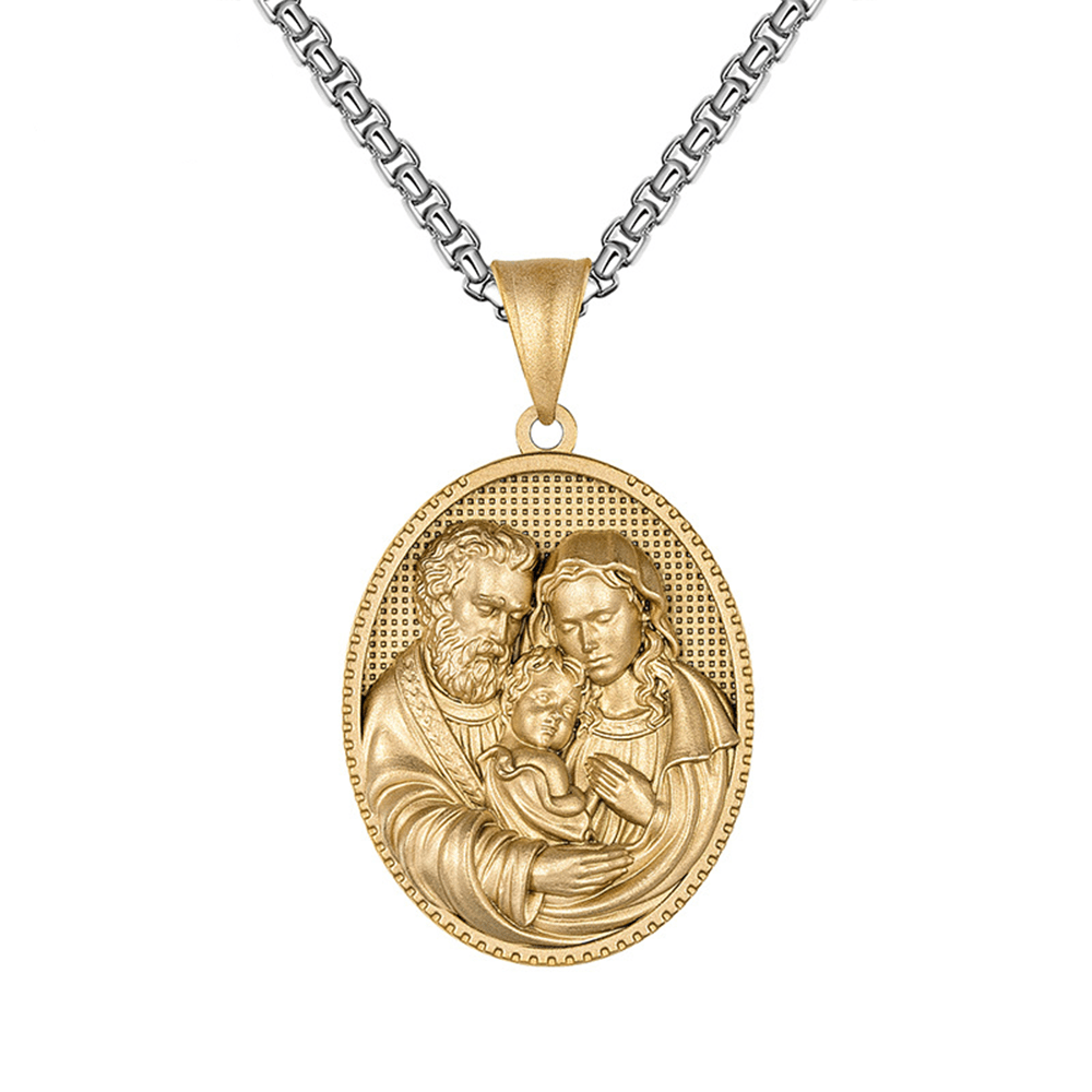 Christianartworkshop Joseph Mary Jesus Holy Family Medal Necklace - Golden - image 0